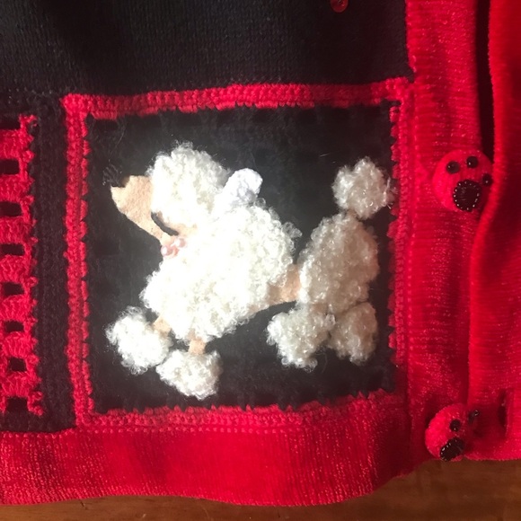 Vintage Berek Cardigan Sweater with Appliquéd Dogs Poodle Sz Medium M Ugly Party - Picture 2 of 10